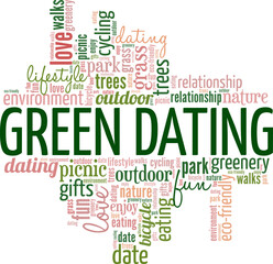 Green Dating word cloud conceptual design isolated on white background.