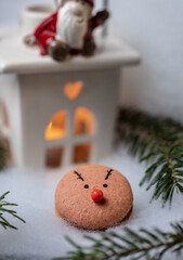 Christmas macaron on a cozy and warm background