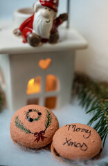 Christmas macarons on a cozy and warm background
