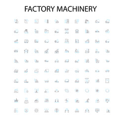 Factory machinery icons, signs, outline symbols, concept linear illustration line collection
