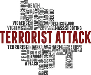 Fototapeta premium Terrorist Attack word cloud conceptual design isolated on white background.
