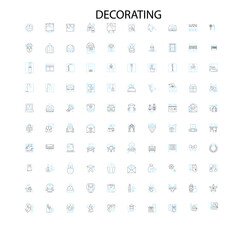 decorating icons, signs, outline symbols, concept linear illustration line collection