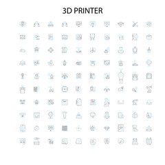 3d printer icons, signs, outline symbols, concept linear illustration line collection