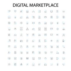 digital marketplace icons, signs, outline symbols, concept linear illustration line collection
