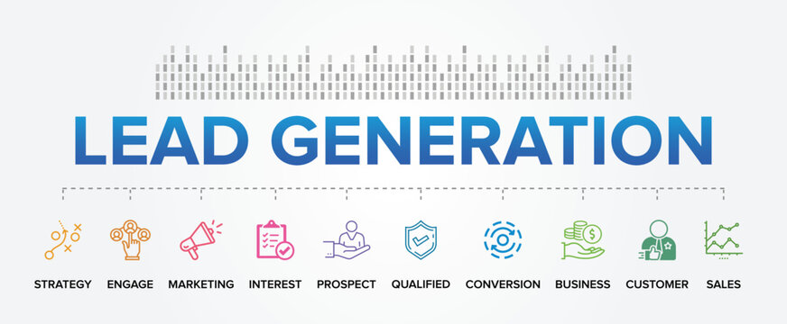 Lead Generation Concept Process Vector Icons Set Infographic Background.