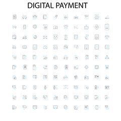 digital payment icons, signs, outline symbols, concept linear illustration line collection