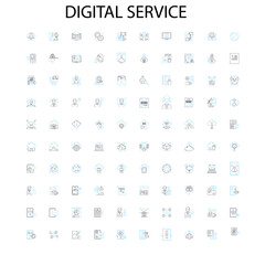 digital service icons, signs, outline symbols, concept linear illustration line collection