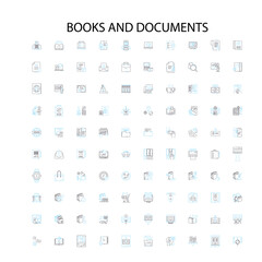 books and documents icons, signs, outline symbols, concept linear illustration line collection