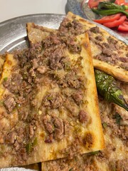 Etliekmek Konya traditional food: Etli Ekmek. (Turkish Pizza)