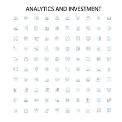 analytics and investment icons, signs, outline symbols, concept linear illustration line collection