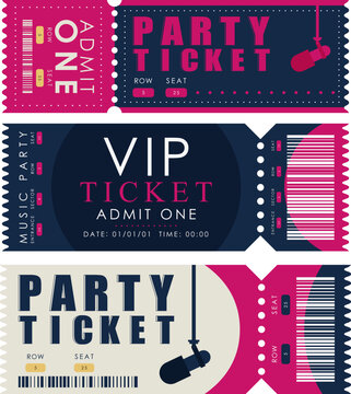 Ticket set. Pass card design. Isolated on white background. Vector illustration.
