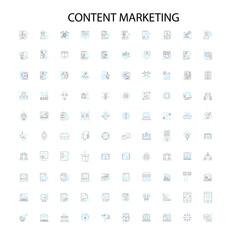 content marketing icons, signs, outline symbols, concept linear illustration line collection