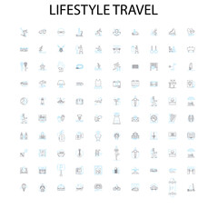 Fototapeta na wymiar lifestyle travel icons, signs, outline symbols, concept linear illustration line collection