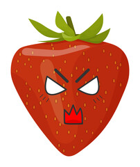 Sticker red strawberry with kawaii emotions. Flat illustration of a strawberry with emotions without background.