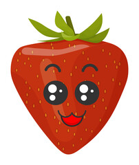 Obraz premium Sticker red strawberry with kawaii emotions. Flat illustration of a strawberry with emotions without background.