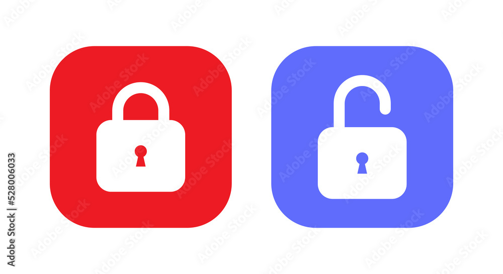 Poster lock and unlock padlock icon vector isolated on square background