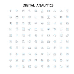 digital analytics icons, signs, outline symbols, concept linear illustration line collection