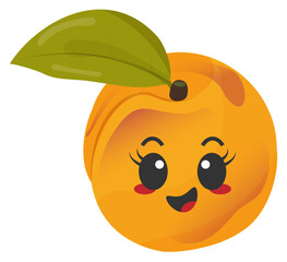 Stickers orange apricot with kawaii emotions. Flat illustration of an apricot with emotions without background.
