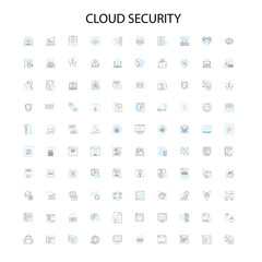 cloud security icons, signs, outline symbols, concept linear illustration line collection