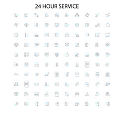 24 hour service icons, signs, outline symbols, concept linear illustration line collection