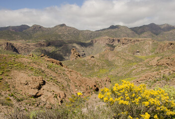 Rough landscape in San Bartolome de Tirajana and Integral Natural Reserve of Inagua in the background. Gran Canaria. Canary Islands. Spain.