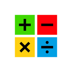 Obraz premium Calculator icon. Set of mathematical symbols: plus, minus, multiplication, division, equals. Isolated raster illustration on a white background.