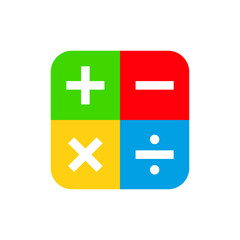 Calculator icon. Set of mathematical symbols: plus, minus, multiplication, division, equals. Isolated raster illustration on a white background.