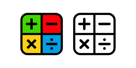Calculator icon. Set of mathematical symbols: plus, minus, multiplication, division, equals. Isolated raster illustration on a white background.