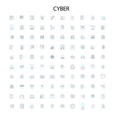 cyber icons, signs, outline symbols, concept linear illustration line collection