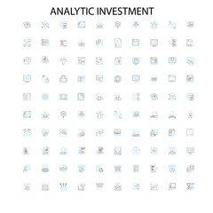 analytic investment icons, signs, outline symbols, concept linear illustration line collection