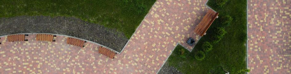 paths in the park aerial filming video, square