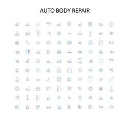 auto body repair icons, signs, outline symbols, concept linear illustration line collection