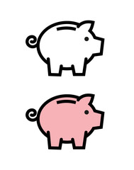 Piggy bank icon. Symbol of the accumulation of coins and money. Business, finance or bank attribute. Isolated raster illustration on a white background.