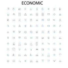 economic icons, signs, outline symbols, concept linear illustration line collection