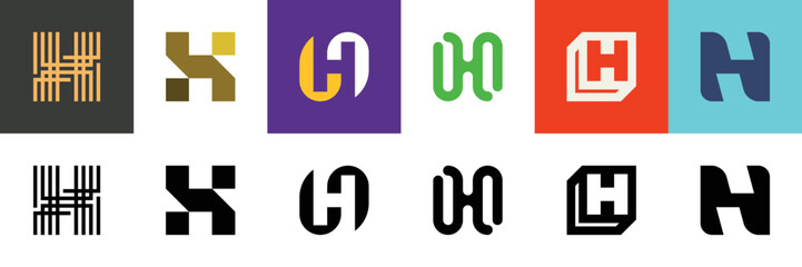 Set of letter H. icon design. template elements. geometric abstract logos