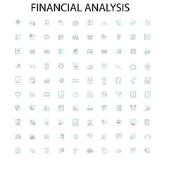 financial analysis icons, signs, outline symbols, concept linear illustration line collection