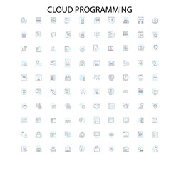 cloud programming icons, signs, outline symbols, concept linear illustration line collection