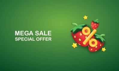 3d Summer design with Strawberry. Summer holidays concept.