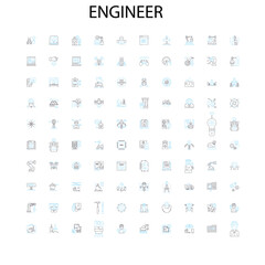 engineer icons, signs, outline symbols, concept linear illustration line collection