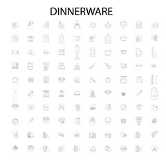 dinnerware icons, signs, outline symbols, concept linear illustration line collection