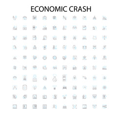 economic crash icons, signs, outline symbols, concept linear illustration line collection