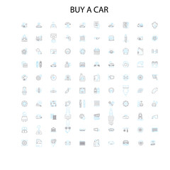 buy a car icons, signs, outline symbols, concept linear illustration line collection