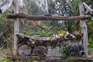 Home-made bug house and garden wildlife hotel habitat