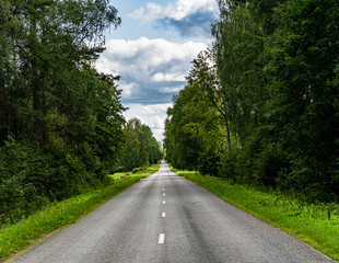Fototapeta premium Endless asphalt road. Location Latvia near Estonia border.
