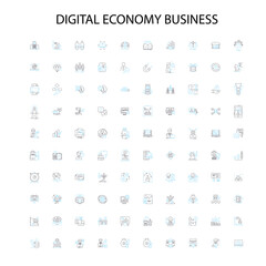 digital economy business icons, signs, outline symbols, concept linear illustration line collection