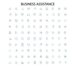 business assistance icons, signs, outline symbols, concept linear illustration line collection