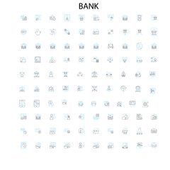 bank icons, signs, outline symbols, concept linear illustration line collection