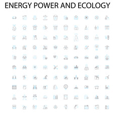 energy power and ecology icons, signs, outline symbols, concept linear illustration line collection