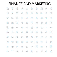 finance and marketing icons, signs, outline symbols, concept linear illustration line collection