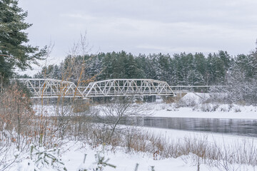 Old railway bridge, no longer in use.  Valmiera in winter.